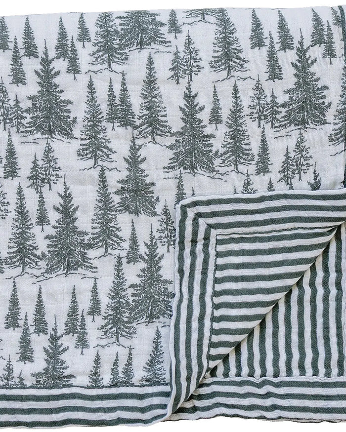 Forest + Green Stripes Muslin Quilt Mebie Baby