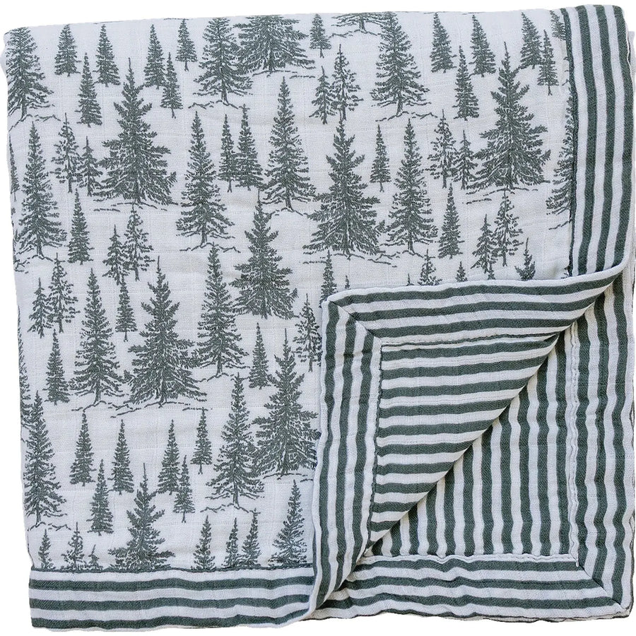 Forest + Green Stripes Muslin Quilt Mebie Baby