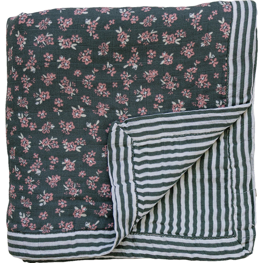 Olive Bloom + Green Stripes Muslin Quilt Mebie Baby
