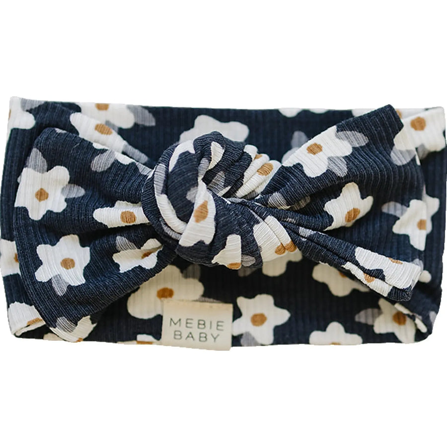 Navy Daisy Ribbed Bamboo Head Wrap Mebie Baby