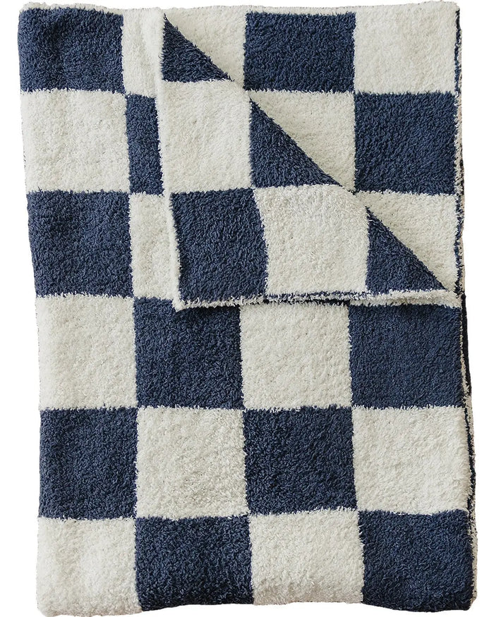 Navy Checkered Plush Blanket Mebie Baby
