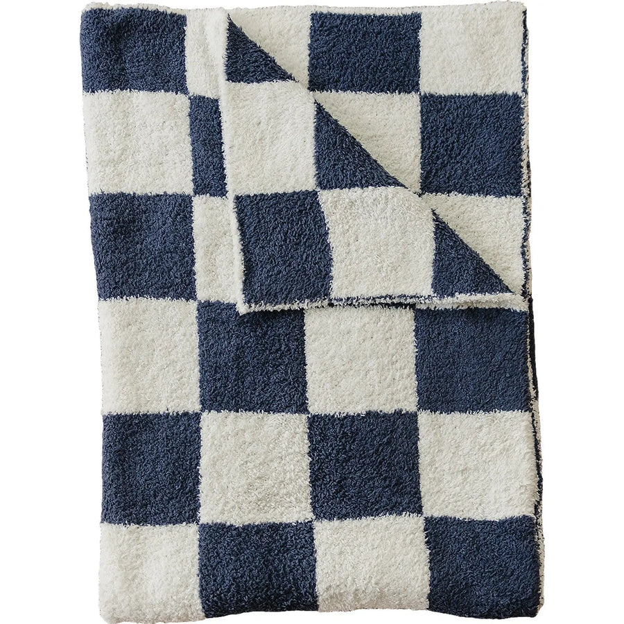 Navy Checkered Plush Blanket Mebie Baby