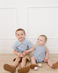 Blue Stripe Short Linen Overalls