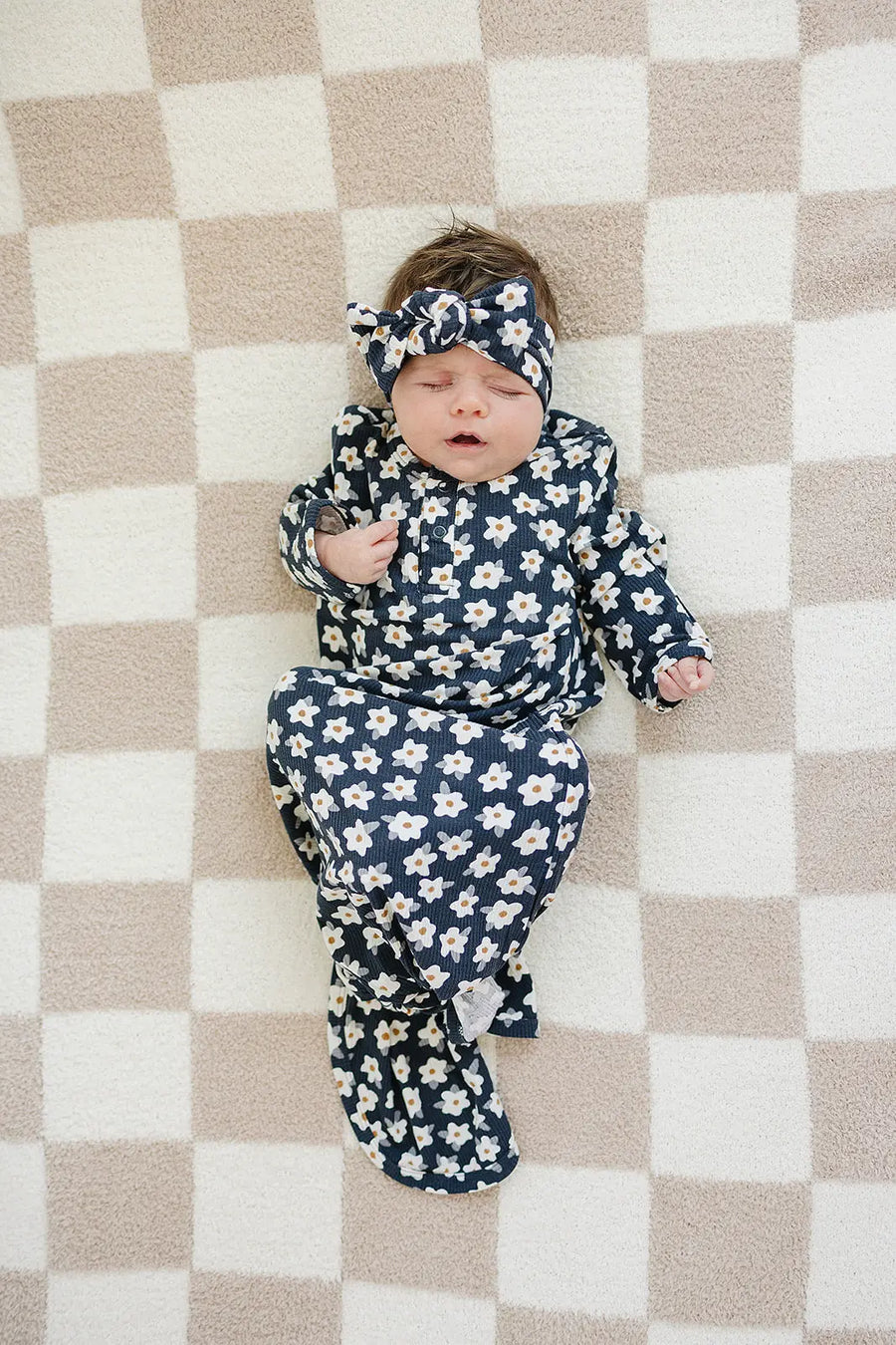 Navy Daisy Ribbed Bamboo Head Wrap Mebie Baby