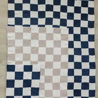 Navy Checkered Plush Blanket