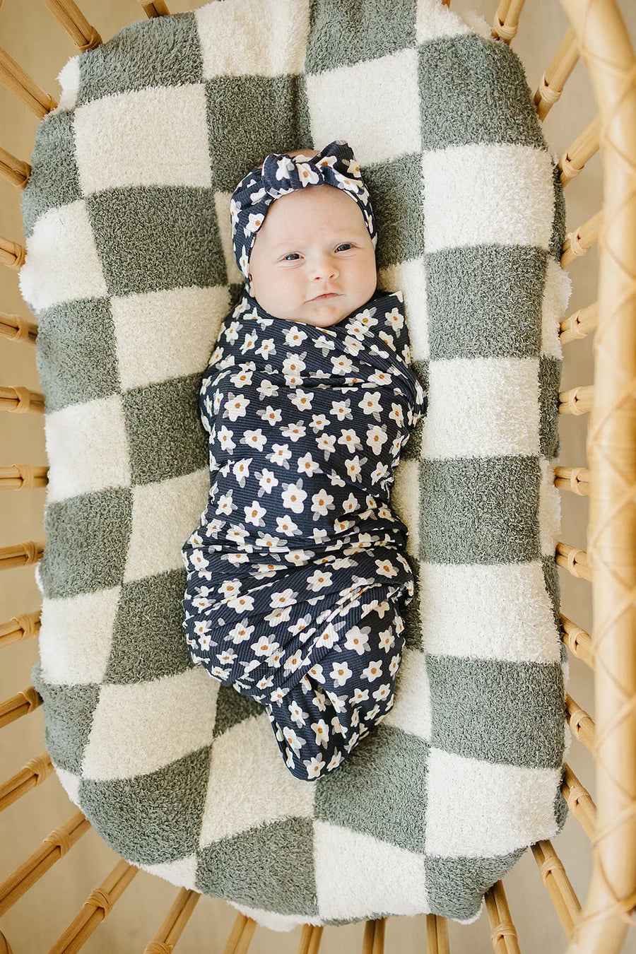 Navy Daisy Ribbed Bamboo Head Wrap Mebie Baby