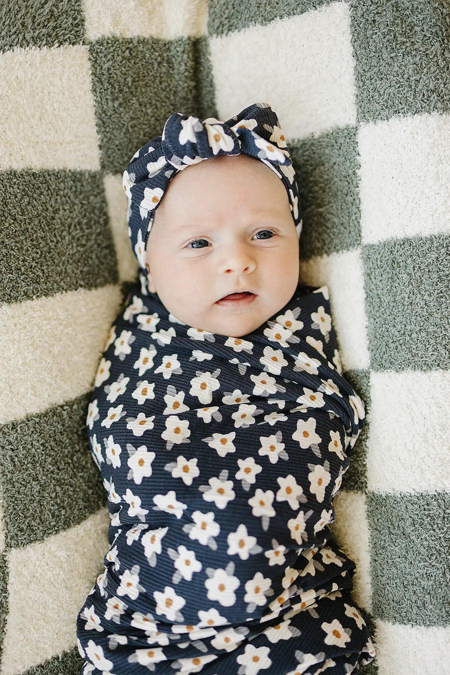 Navy Daisy Ribbed Bamboo Head Wrap Mebie Baby
