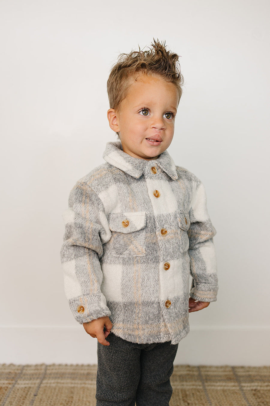 Grey Plaid Shacket Mebie Baby