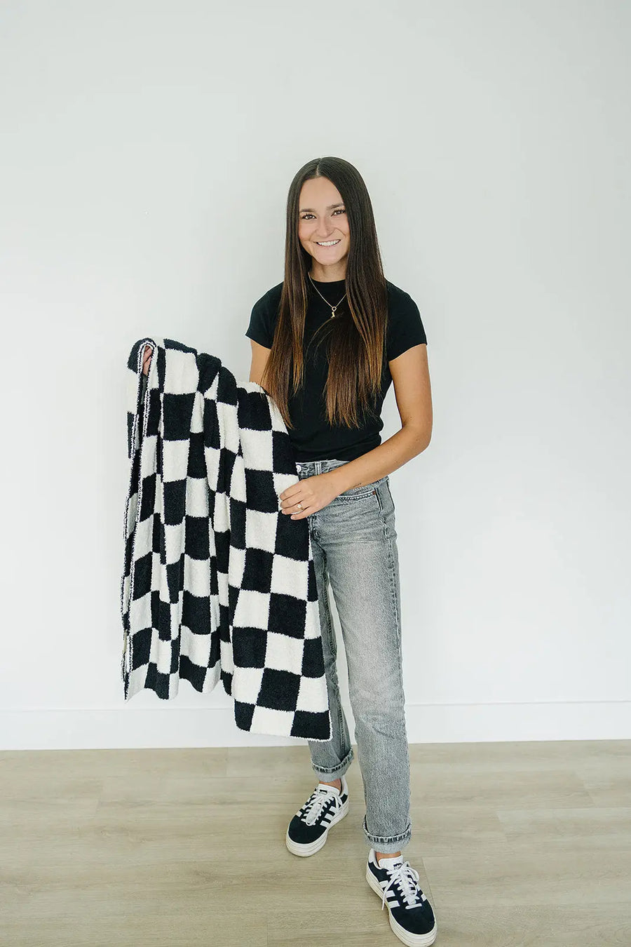 Black + White Checkered Plush Blanket Mebie Baby