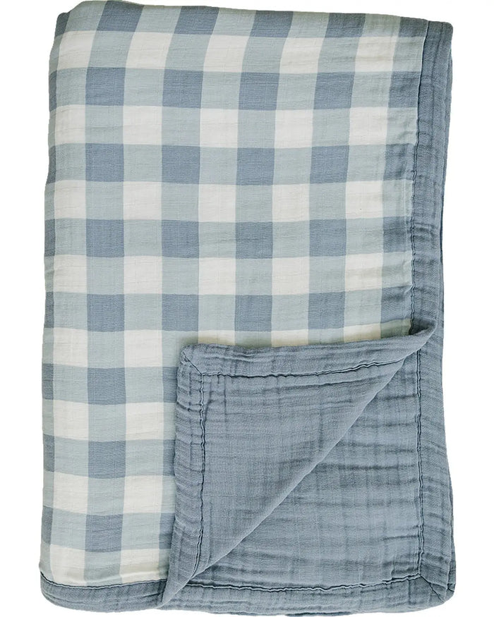 Dusty Blue Gingham Twin Muslin Quilt Mebie Baby