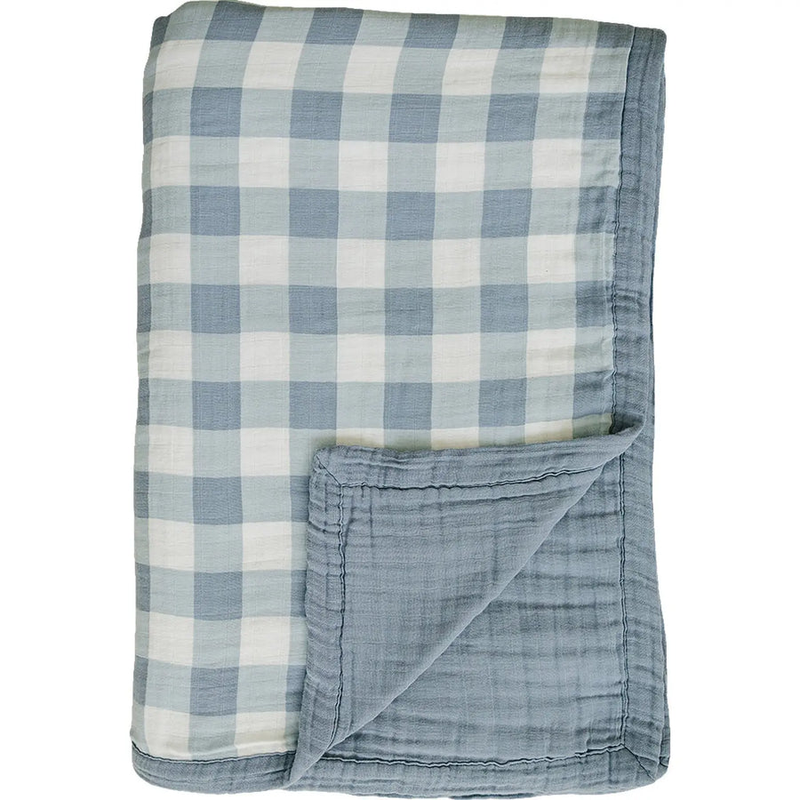 Dusty Blue Gingham Twin Muslin Quilt Mebie Baby