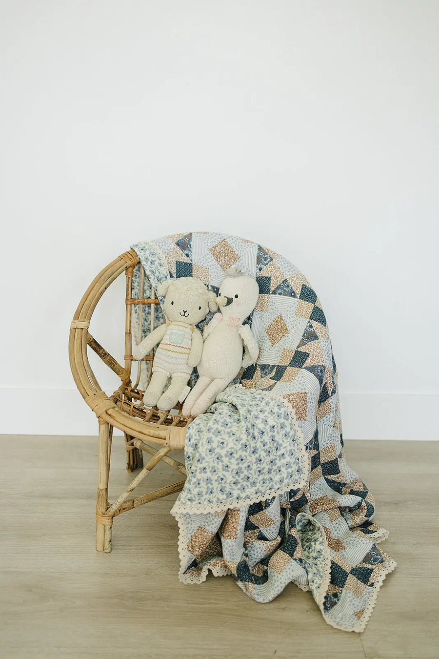 Patchwork Print + Blue Blossom Lace Muslin Quilt Mebie Baby