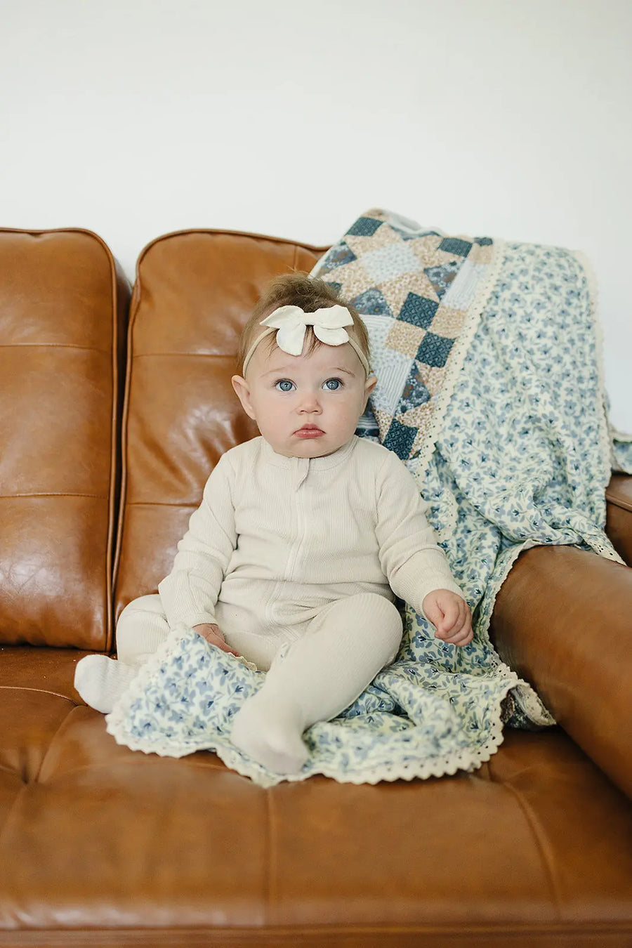 Patchwork Print + Blue Blossom Lace Muslin Quilt Mebie Baby