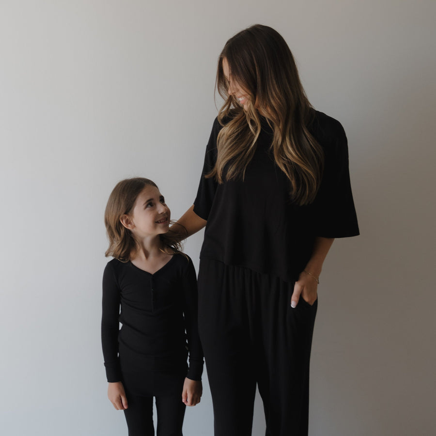 Women's Boxy Tee Lounge Set | Ribbed Black forever french baby