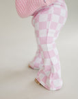 Checkered Flare Pants | Pink