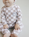 Checkered Smiley Lounge Set | Latte