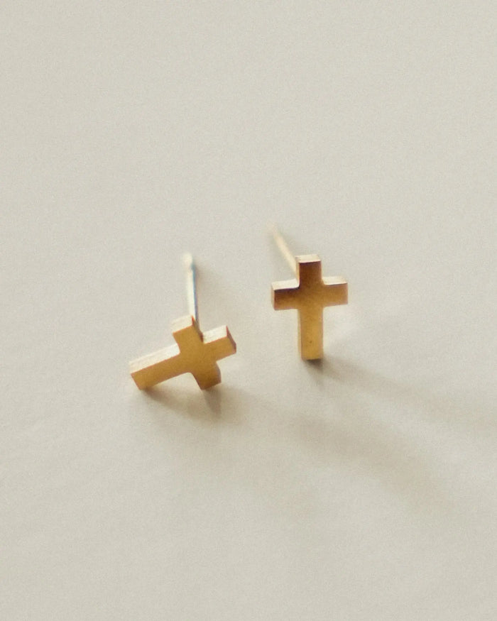 Dainty Cross Stud Earrings // Gold Blessed Is She