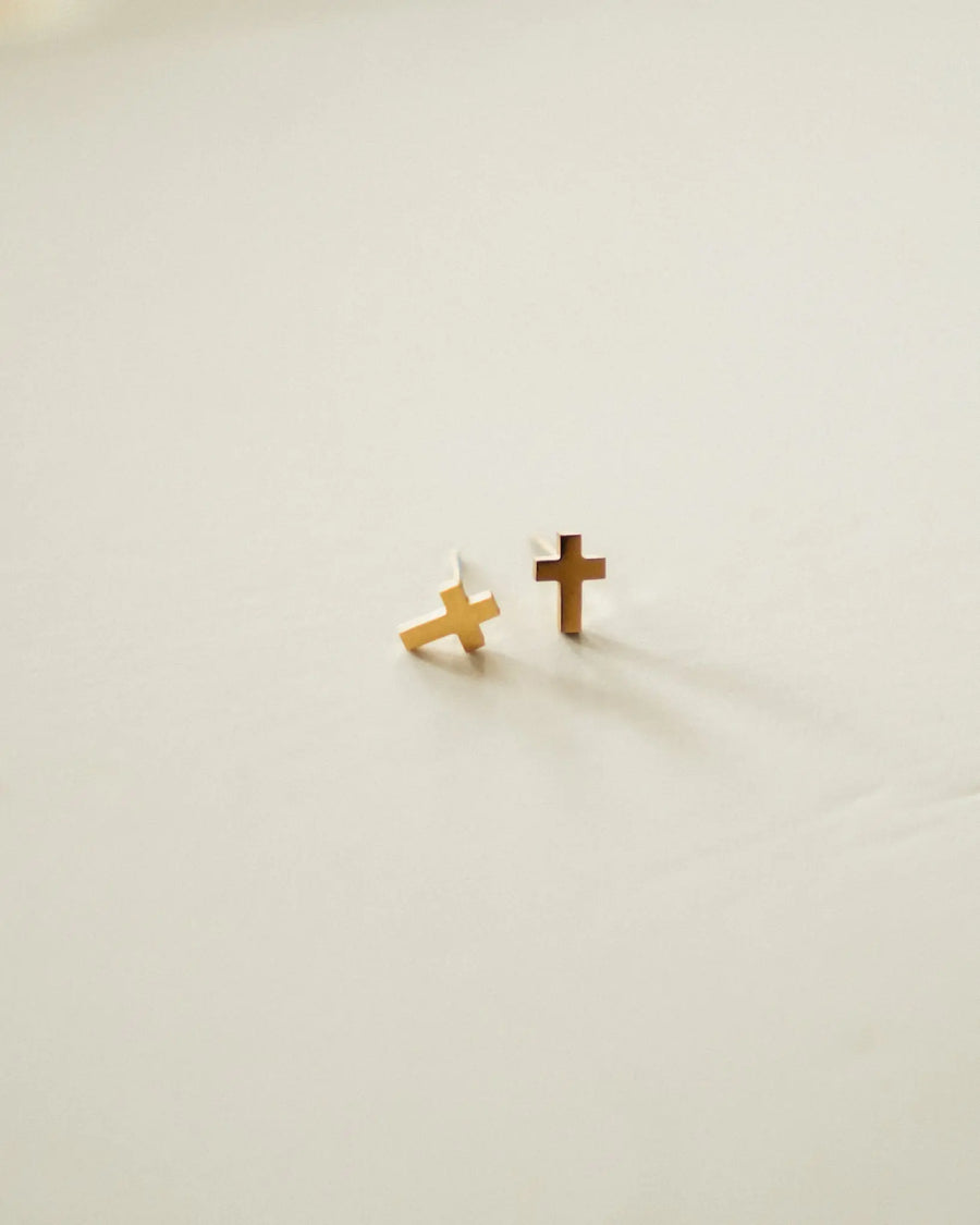 Dainty Cross Stud Earrings // Gold Blessed Is She