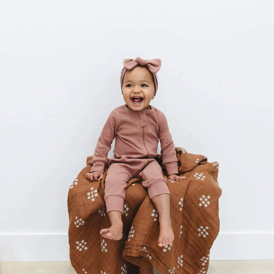 Dusty Rose Organic Cotton Ribbed Head Wrap Mebie Baby