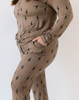 Women's Long Sleeve Bamboo Pajama | Brown & Black Lightning Bolt