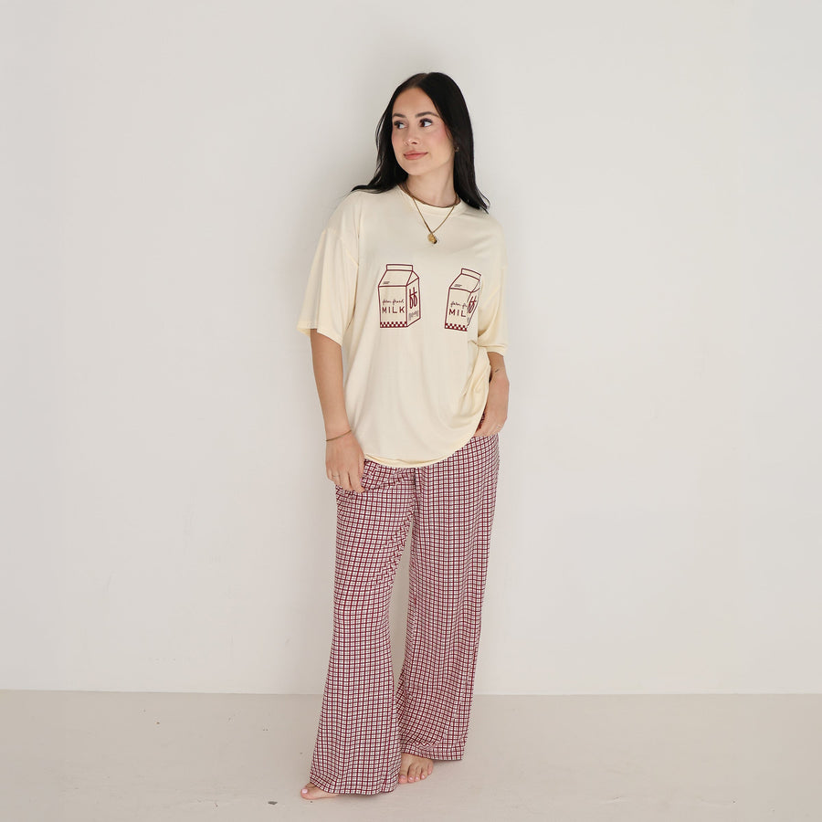 Short Sleeve Women's Bamboo Lounge Set | Milk & Window Pane forever french baby