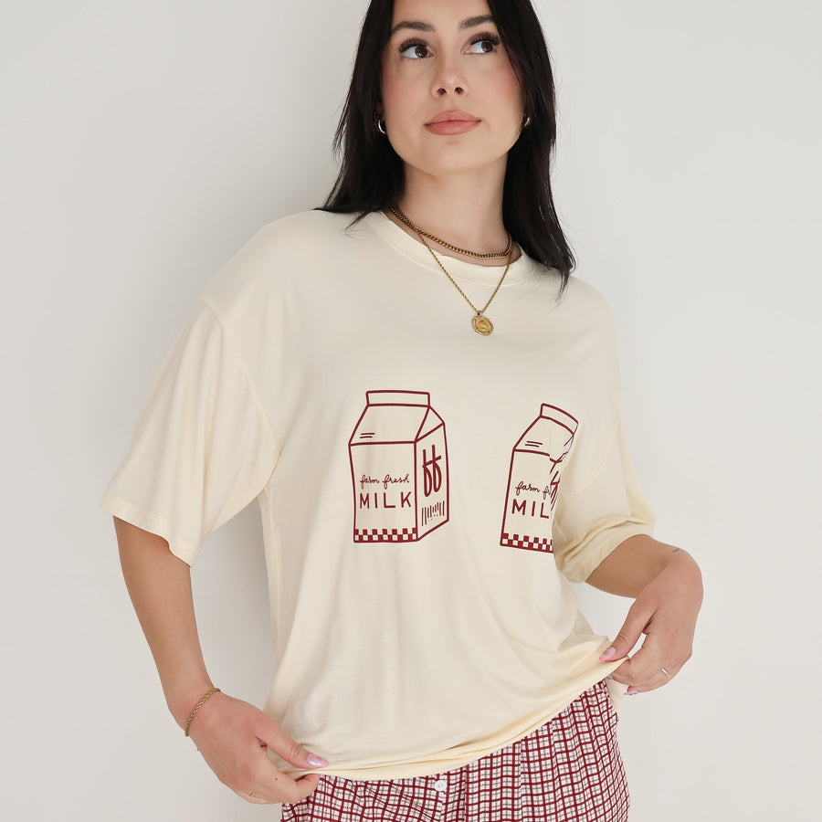 Short Sleeve Women's Bamboo Lounge Set | Milk & Window Pane forever french baby