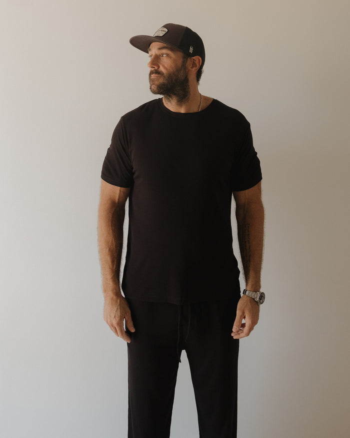 Men's Bamboo Short Sleeve Pajama | Ribbed Black forever french baby