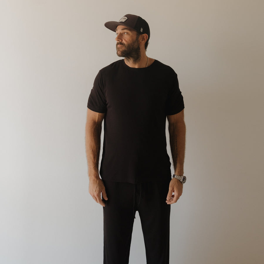Men's Bamboo Short Sleeve Pajama | Ribbed Black forever french baby