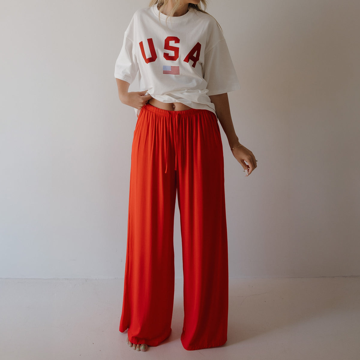 Women's Bamboo Wide Leg Pants | Cherry Red forever french baby