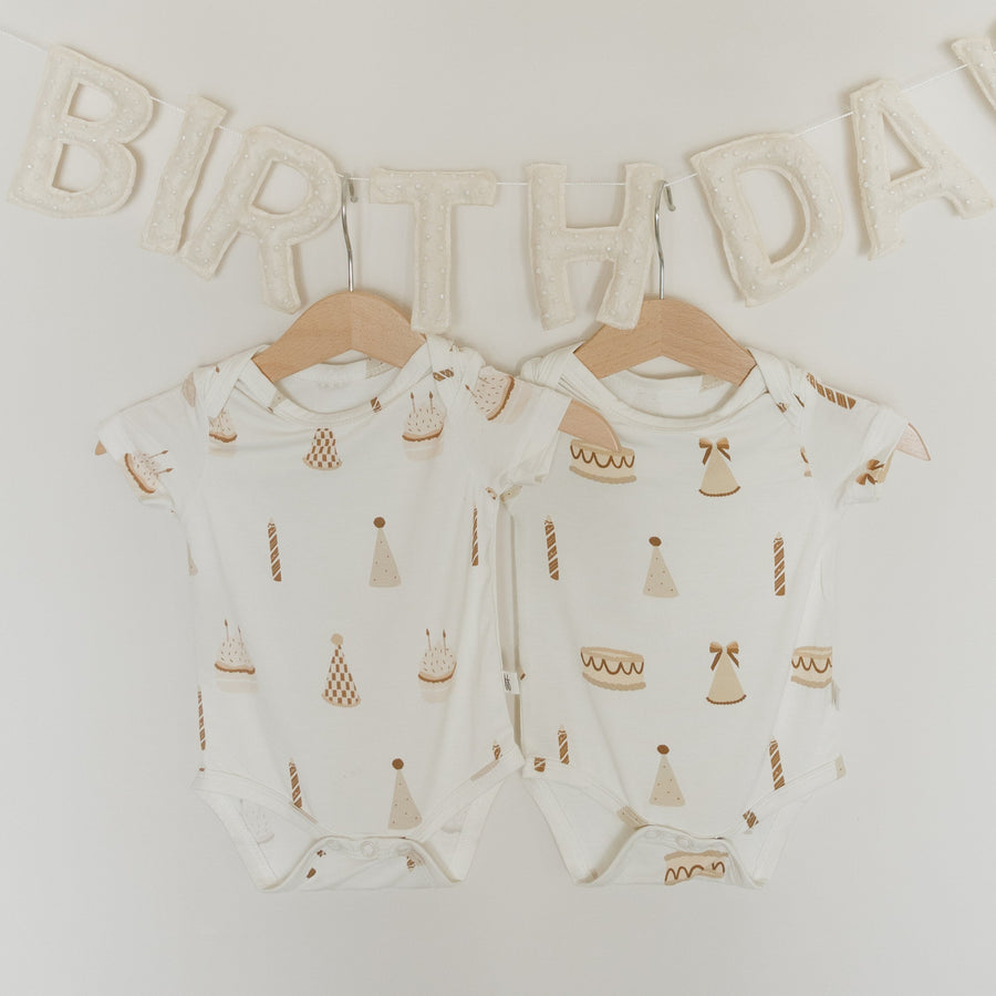 Short Sleeve Bamboo Snapsuit | Birthday Girl forever french baby