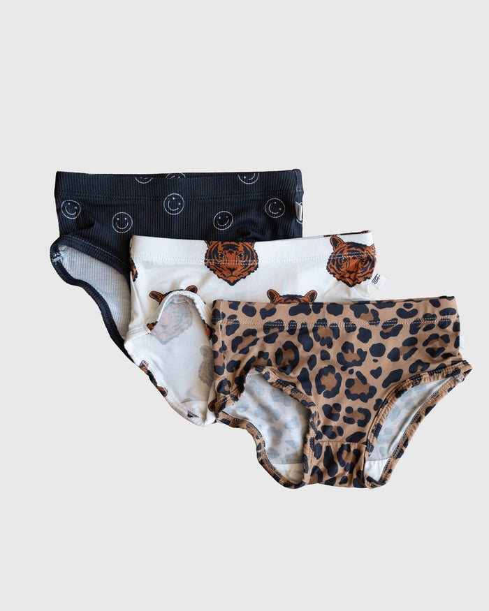 Girl's Bamboo Briefs (3 Pack) | Leopard, Tigers & Smiley Ribbed forever french baby