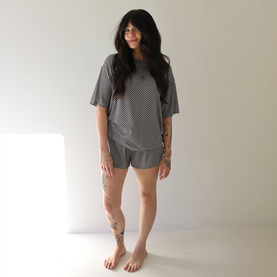 Women's Bamboo Short Set | Street Micro Check forever french baby