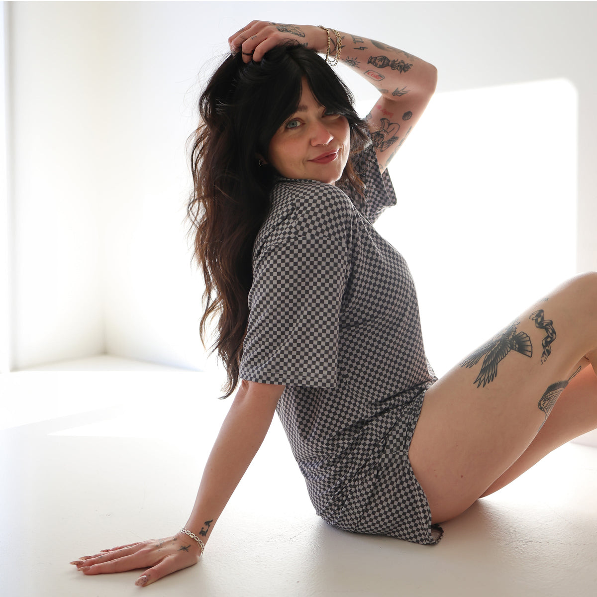 Women's Bamboo Short Set | Street Micro Check forever french baby