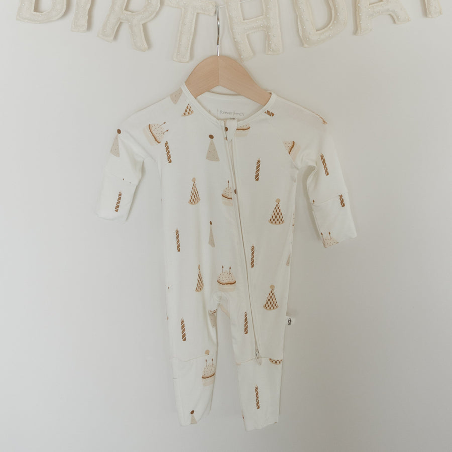 Bamboo Zip Pajamas | Birthday Boy forever french baby