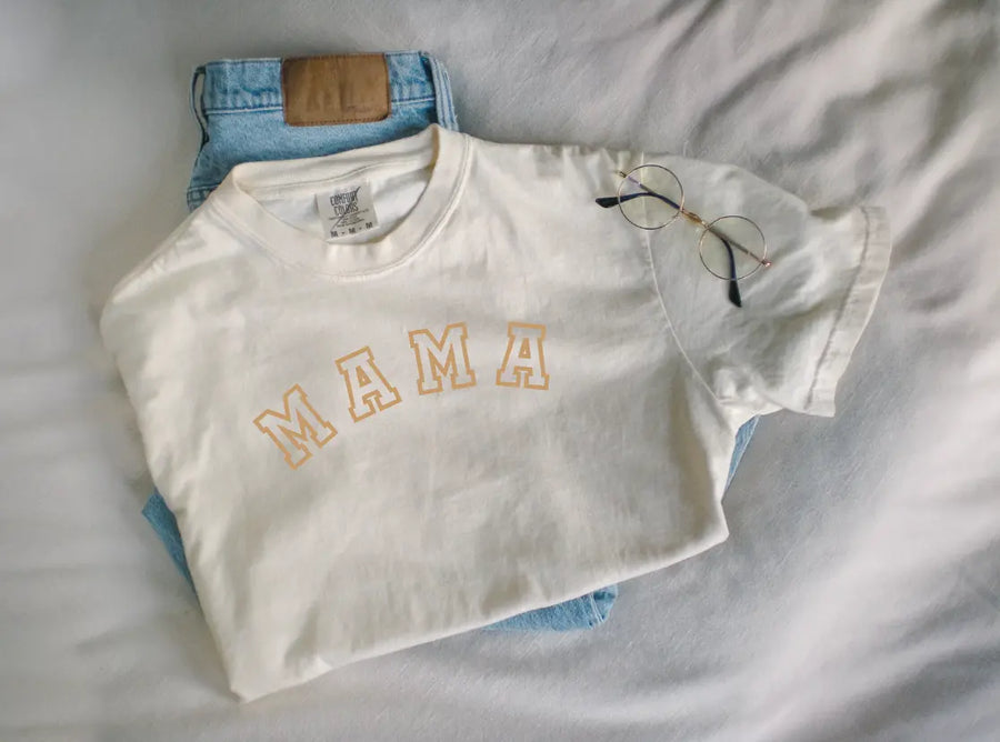 Mama Varsity Neutral Tee Saved by Grace Co.
